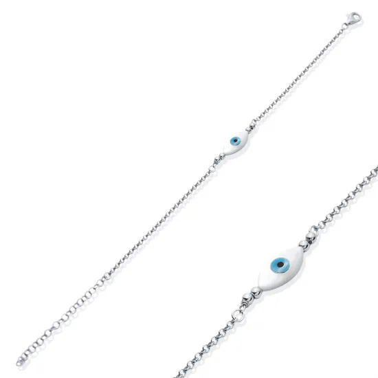 Evil Eye Design Mother of Pearl 925 Silver Charm Bracelet Evil Eye Design Mother of Pearl 925 Silver Charm Bracelet