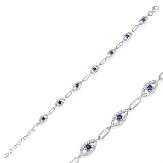 Sapphire Stone Evil Eye 925 Silver Bracelet Sapphire Stone Evil Eye 925 Silver Bracelet