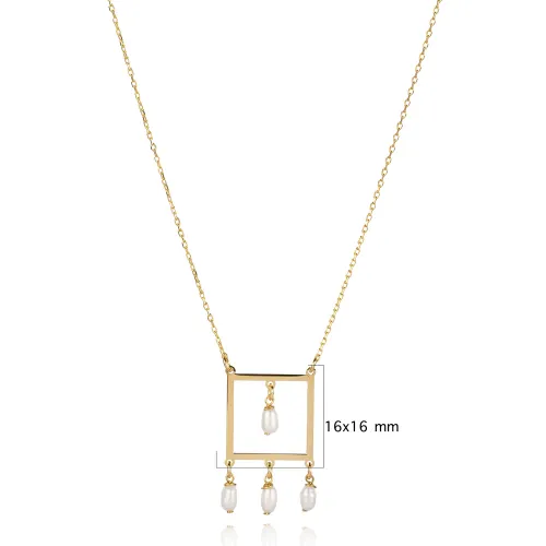 Plain Square Pearl Design Charm Necklace Plain Square Pearl Design Charm Necklace
