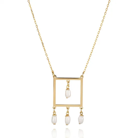 Plain Square Pearl Design Charm Necklace Plain Square Pearl Design Charm Necklace