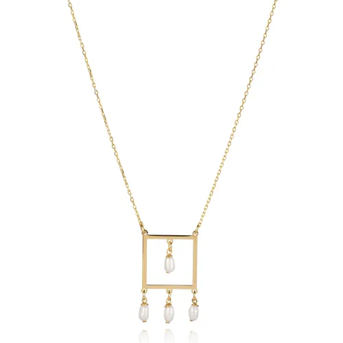 Plain Square Pearl Design Charm Necklace
