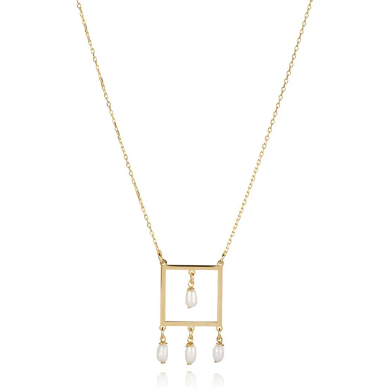 Plain Square Pearl Design Charm Necklace Plain Square Pearl Design Charm Necklace