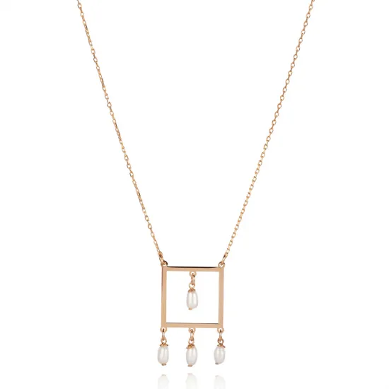 Plain Square Pearl Design Charm Necklace Plain Square Pearl Design Charm Necklace