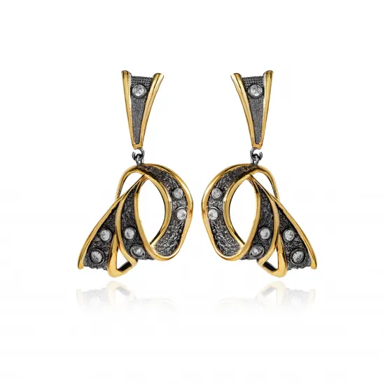 925 Silver Wholesale Two Tone Dangle Earrings
