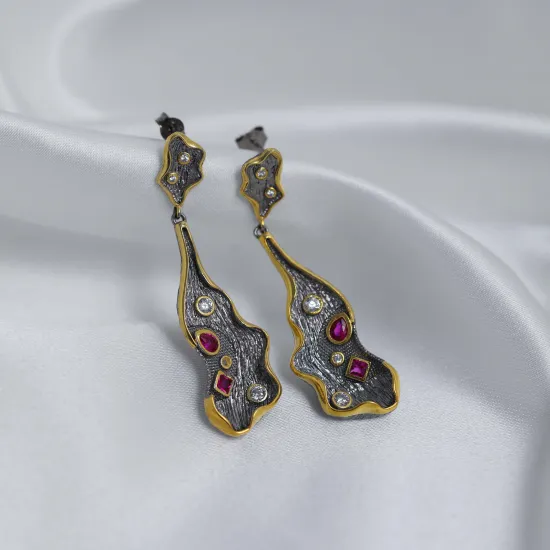 Two Tone Textured Ruby Wholesale 925 Earrings Two Tone Textured Ruby Wholesale 925 Earrings