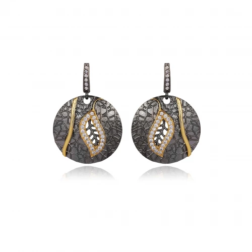 Filigree Leaf CZ 925 Sterling Silver Earrings
