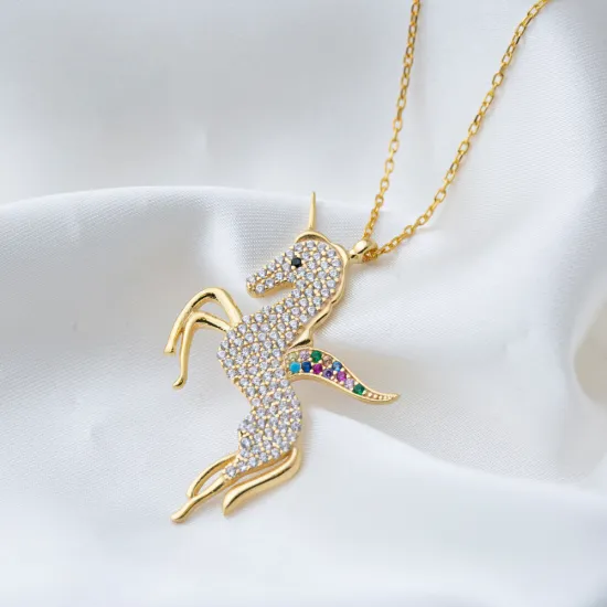 Turkish 925 Silver Unicorn Horse Clear CZ Charm Necklace Turkish 925 Silver Unicorn Horse Clear CZ Charm Necklace