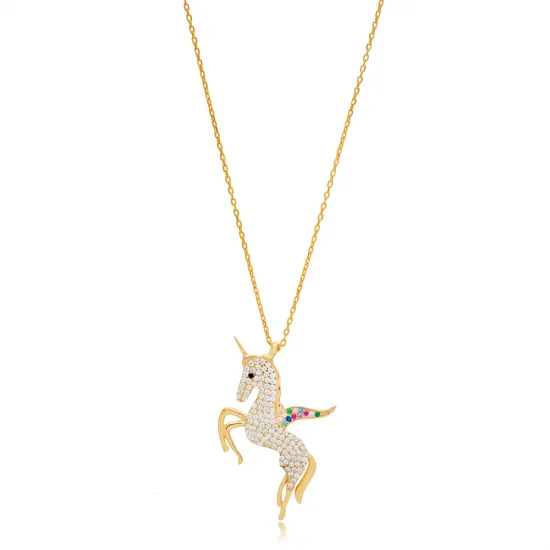 Turkish 925 Silver Unicorn Horse Clear CZ Charm Necklace Turkish 925 Silver Unicorn Horse Clear CZ Charm Necklace