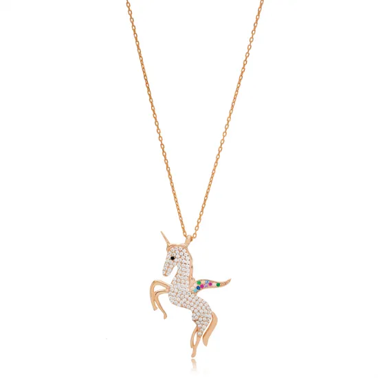 Turkish 925 Silver Unicorn Horse Clear CZ Charm Necklace Turkish 925 Silver Unicorn Horse Clear CZ Charm Necklace