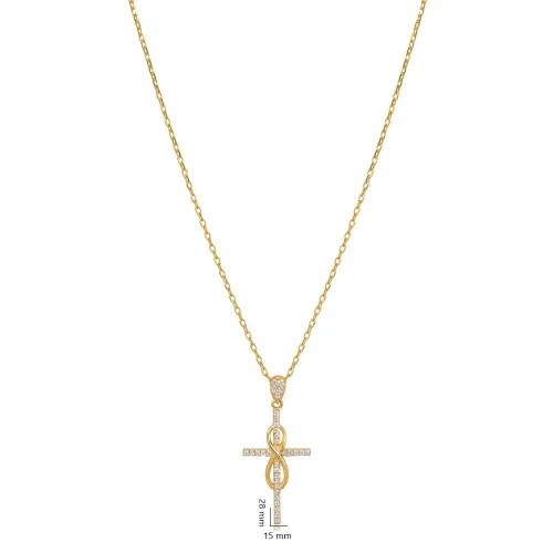 Infinity Cross Design CZ Stone Charm Necklace
