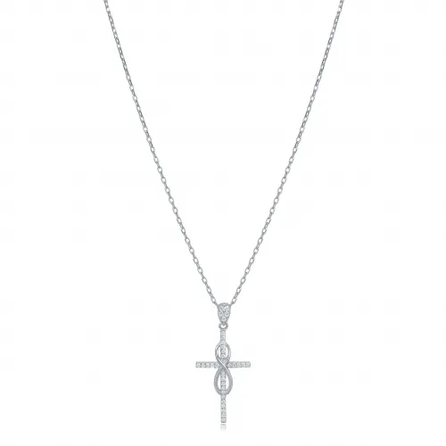 Infinity Cross Design CZ Stone Charm Necklace