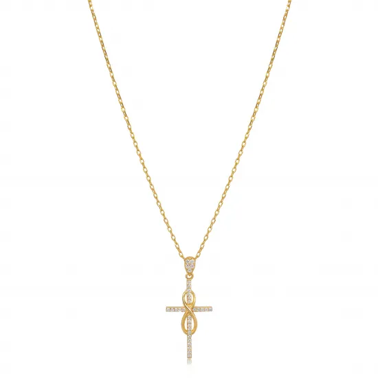 Infinity Cross Design CZ Stone Charm Necklace Infinity Cross Design CZ Stone Charm Necklace
