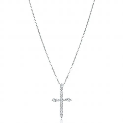 CZ Stone Cross Design Charm Necklace