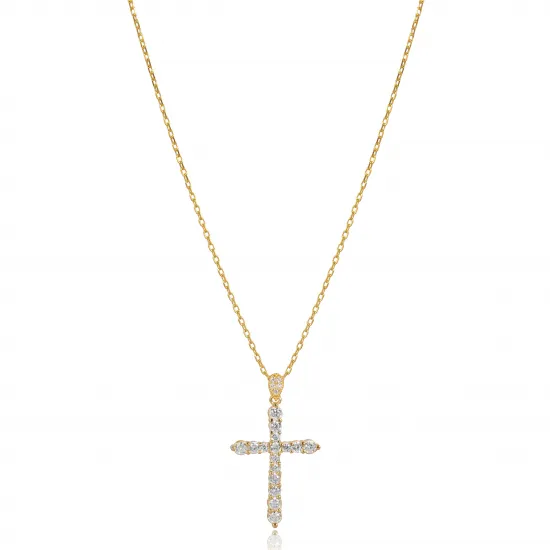 CZ Stone Cross Design Charm Necklace CZ Stone Cross Design Charm Necklace