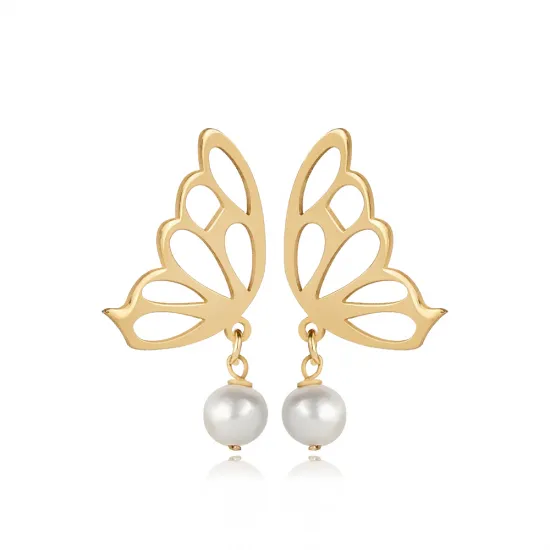 Plain Butterfly Round Pearl Stud Earrings Plain Butterfly Round Pearl Stud Earrings