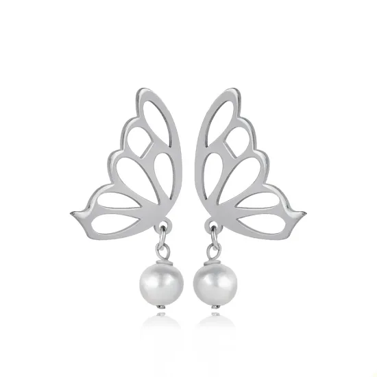 Plain Butterfly Round Pearl Stud Earrings Plain Butterfly Round Pearl Stud Earrings