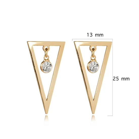 Plain Triangle Round CZ Stone Stud Earrings Plain Triangle Round CZ Stone Stud Earrings