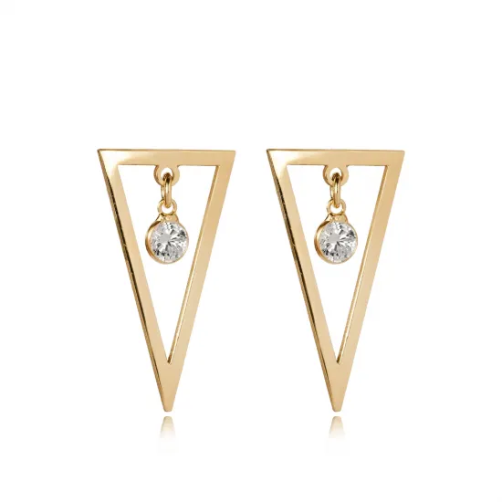 Plain Triangle Round CZ Stone Stud Earrings Plain Triangle Round CZ Stone Stud Earrings
