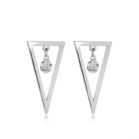 Plain Triangle Round CZ Stone Stud Earrings Plain Triangle Round CZ Stone Stud Earrings
