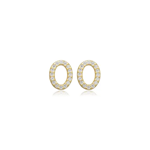 Oval Design CZ Stone Silver Stud Earrings