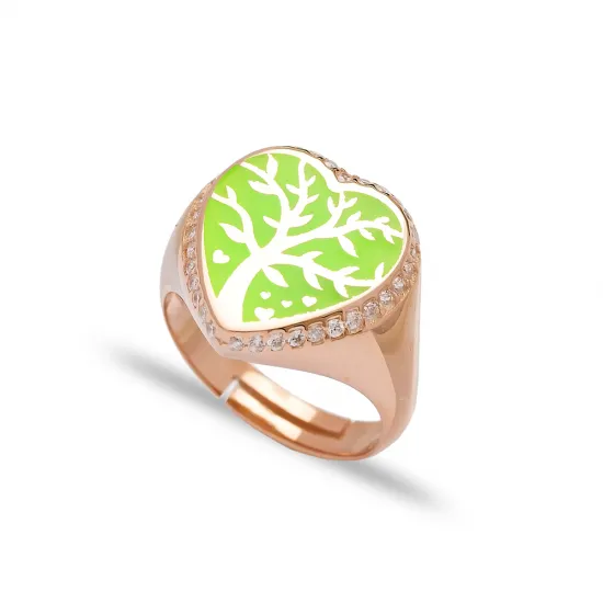 Green Neon Heart Shape Tree Design Adjustable Ring Wholesale 925 Silver Sterling Jewelry Green Neon Heart Shape Tree Design Adjustable Ring Wholesale 925 Silver Sterling Jewelry