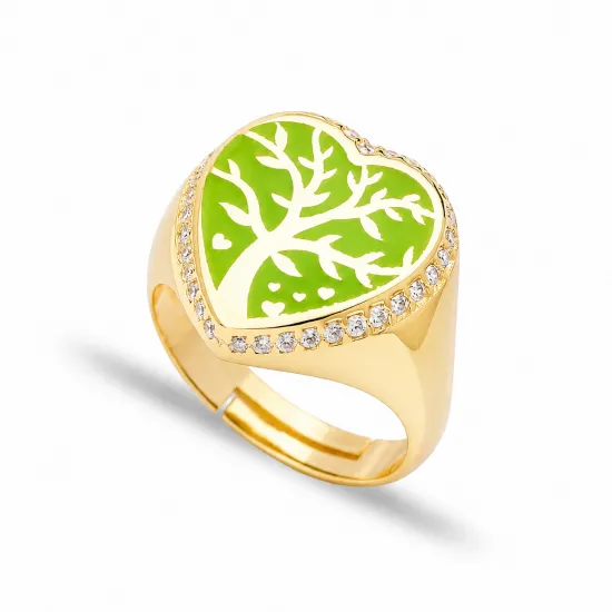 Green Neon Heart Shape Tree Design Adjustable Ring Wholesale 925 Silver Sterling Jewelry Green Neon Heart Shape Tree Design Adjustable Ring Wholesale 925 Silver Sterling Jewelry