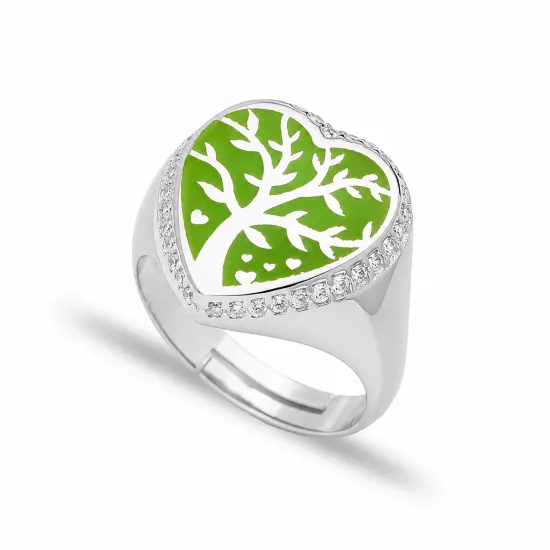 Green Neon Heart Shape Tree Design Adjustable Ring Wholesale 925 Silver Sterling Jewelry Green Neon Heart Shape Tree Design Adjustable Ring Wholesale 925 Silver Sterling Jewelry