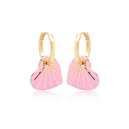 Heart Pink Enamel 925 Sterling Silver Earrings