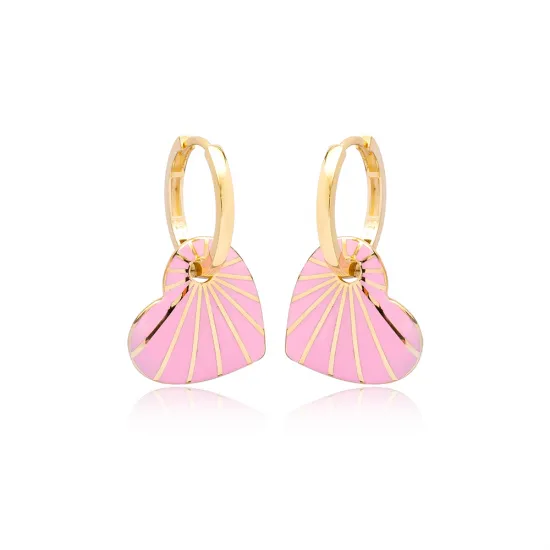 Heart Design Pink Enamel Earrings Turkish Wholesale 925 Sterling Silver Jewelry
