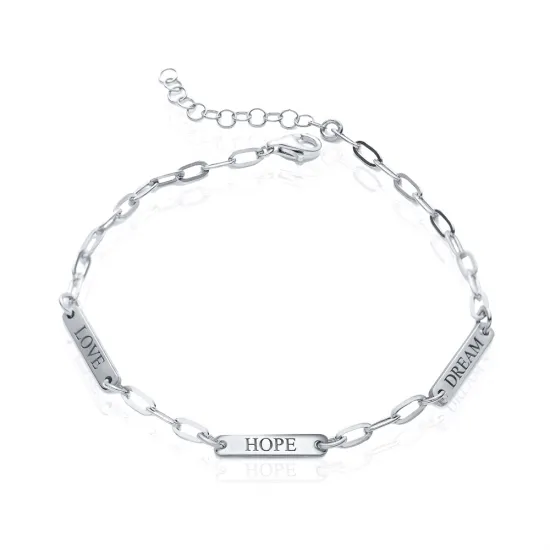 Three Plain Tag Charm 925 Sterling Silver Charm Bracelet Three Plain Tag Charm 925 Sterling Silver Charm Bracelet