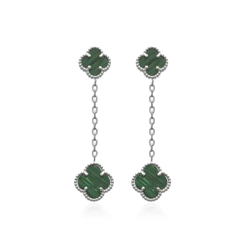 Malachite Clover 925 Silver Stud Earrings Malachite Clover 925 Silver Stud Earrings