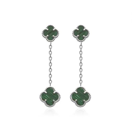 Malachite Clover 925 Silver Stud Earrings Malachite Clover 925 Silver Stud Earrings