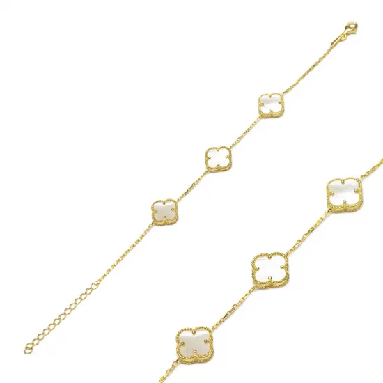 Three Motif White Clover 925 Charm Bracelet Three Motif White Clover 925 Charm Bracelet