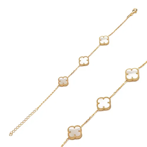 Three Motif White Clover 925 Charm Bracelet Three Motif White Clover 925 Charm Bracelet