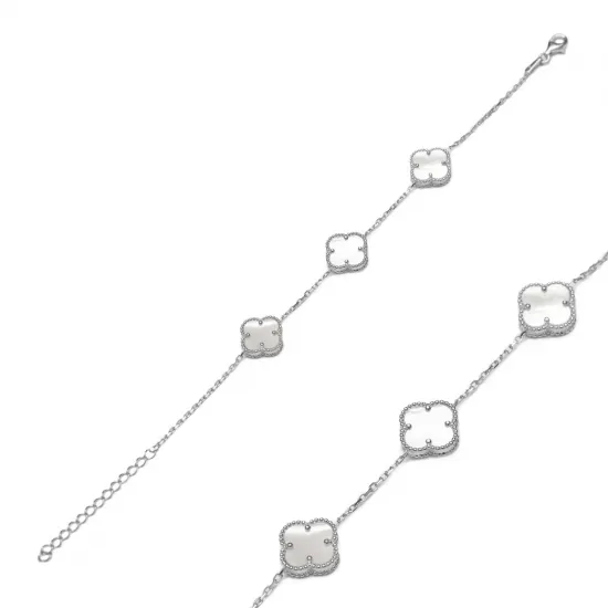 Three Motif White Clover 925 Charm Bracelet Three Motif White Clover 925 Charm Bracelet