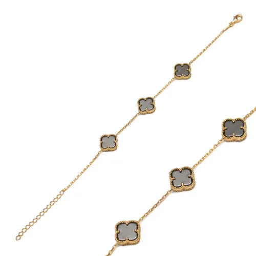 Three Motif Black Clover 925 Charm Bracelet Three Motif Black Clover 925 Charm Bracelet