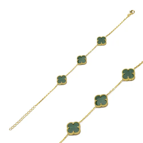 Three Motif Malachite Clover 925 Charm Bracelet