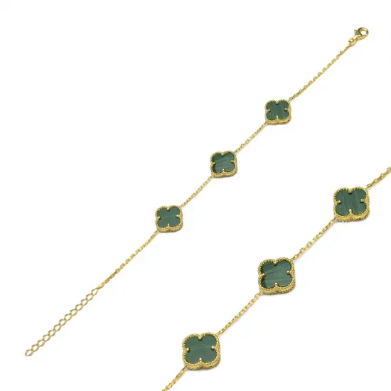 Three Motif Malachite Clover 925 Charm Bracelet Three Motif Malachite Clover 925 Charm Bracelet