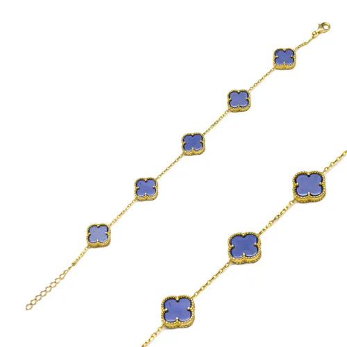 Five Motif Clover Lapis Lazuli Charm Bracelet