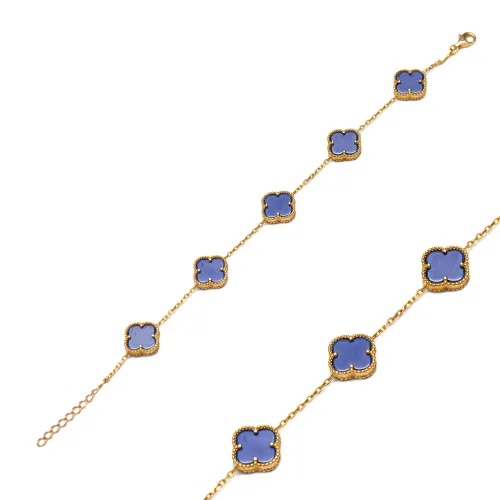 Five Motif Clover Lapis Lazuli Charm Bracelet Five Motif Clover Lapis Lazuli Charm Bracelet