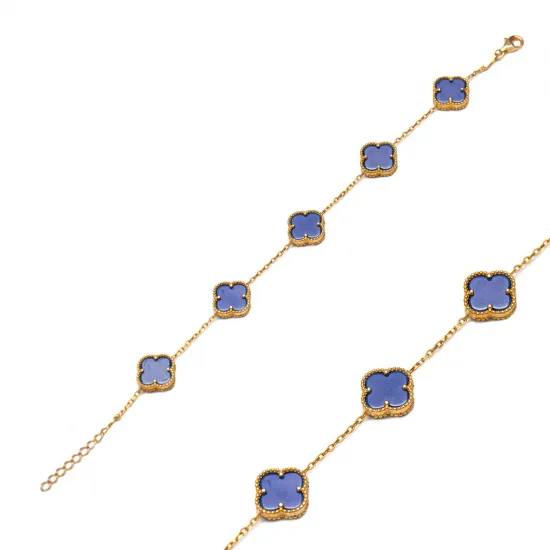 Five Motif Clover Lapis Lazuli Charm Bracelet Five Motif Clover Lapis Lazuli Charm Bracelet