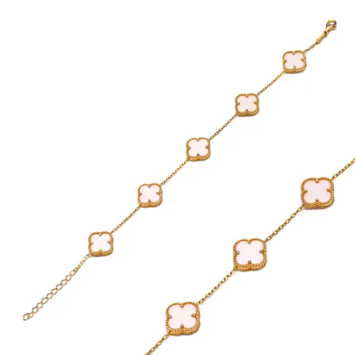 Five Motif Pink Clover 925 Charm Bracelet Five Motif Pink Clover 925 Charm Bracelet