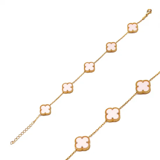 Five Motif Pink Clover 925 Charm Bracelet Five Motif Pink Clover 925 Charm Bracelet