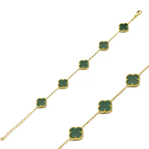 Five Motif Malachite Clover 925 Charm Bracelet