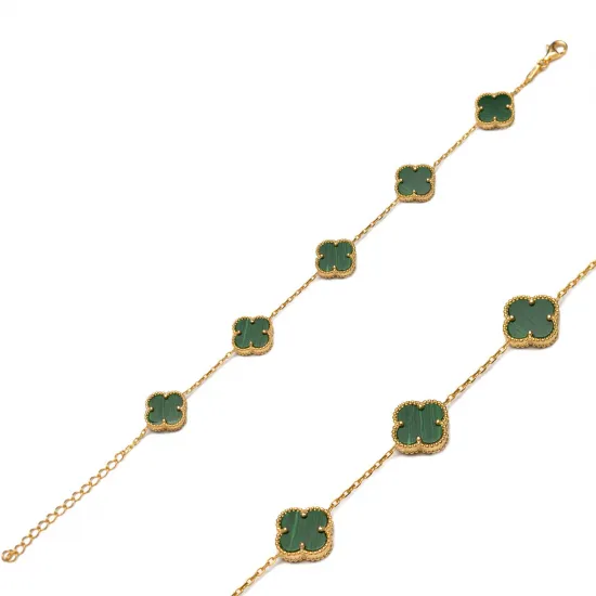 Five Motif Malachite Clover 925 Charm Bracelet Five Motif Malachite Clover 925 Charm Bracelet