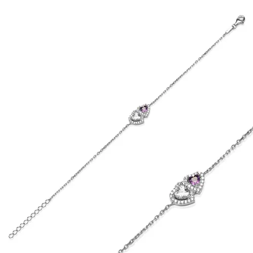 Twin Heart Amethyst And White CZ Charm Bracelet Twin Heart Amethyst And White CZ Charm Bracelet
