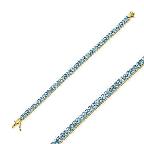 Aquamarine Marquise Cut Tennis Sterling Silver Bracelet