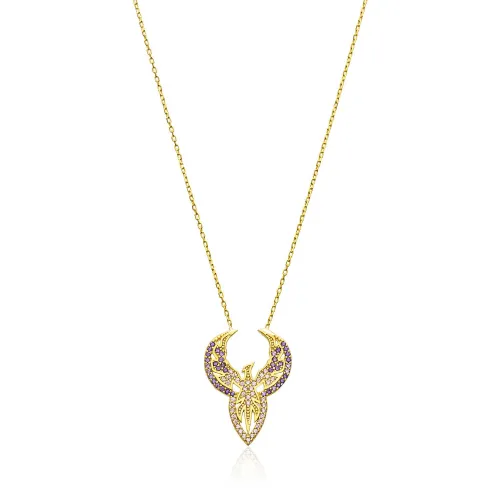 Amethyst CZ Phoenix Design Charm Necklace