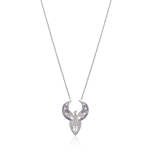 Amethyst CZ Phoenix Design Charm Necklace