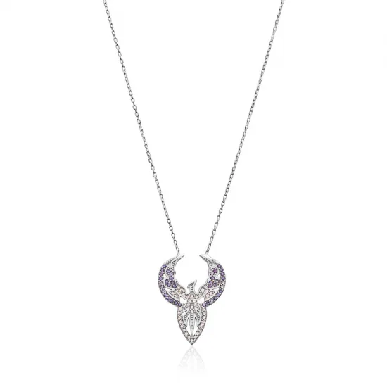 Amethyst CZ Phoenix Design Charm Necklace